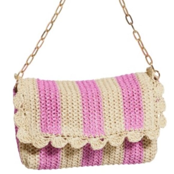 Shiraleah Chicago Sandy Natural Paper Straw Shoulder Bag Chain Strap NWT - Picture 1 of 4